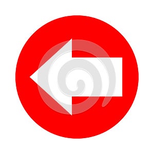 Circle red with white arrow pointing left for icon isolated on white, circle with arrow for button interface app, arrow sign of