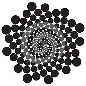Circle repeated in fibonacci pattern.