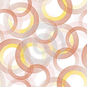 Circle ring shapes of dots contemporary vector seamless pattern.