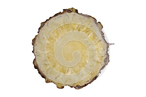 A circle of ripe pineapple in peel on a white background. Exotic fruit pineapple