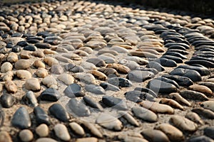 Circle rock decoration on the walk way texture design