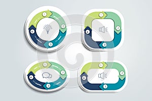 Circle, round divided in four parts arrows. Template, scheme, diagram, chart, graph, presentation