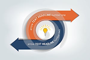 Circle, round divided in two arrows. Template, scheme, diagram, chart, graph, presentation.