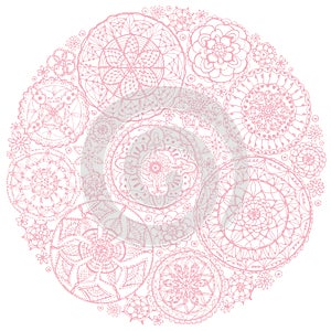 Circle of round lace doilies.
