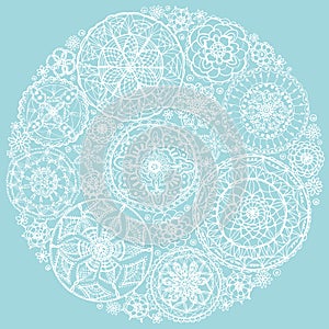 Circle of round lace doilies.