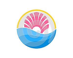 Circle shape with abstract beach wave and clams inside