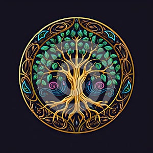 Circle shape ancient tree of Life logo