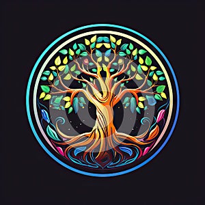 Circle shape ancient tree of Life logo