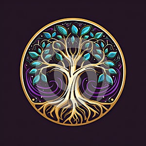 Circle shape ancient tree of Life logo