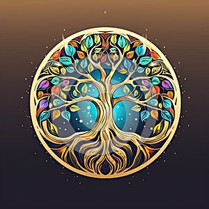 Circle shape ancient tree of Life logo