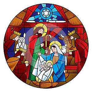 Circle shape with the Christmas and Adoration of the Magi scene