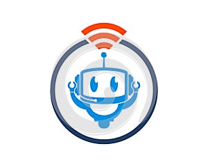 Circle shape with cute robot and wifi symbol