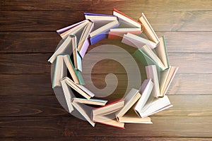 Circle shape made of books love to wisdom, science and education. Reading and writing concept