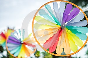 Circle shape southeast style colorful windmill closeup view