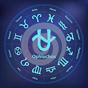 Circle with signs of zodiac and ophiuchus. photo