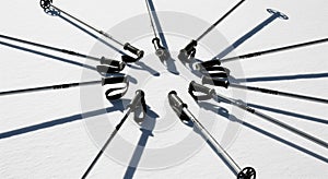 Circle of Silver Screwdrivers and Wrenches on White Background, Top View