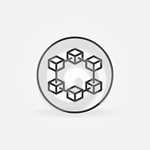 Circle with Six Blocks vector thin line Blockchain concept icon or sign