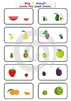 circle the small fruits, Find Big or Small worksheet for kids, opposite. worksheet