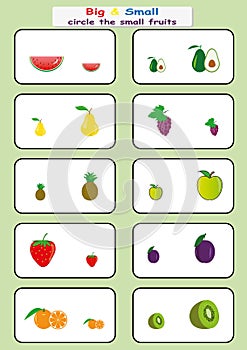 Circle the small fruits, Find Big or Small worksheet for kids, opposite. worksheet