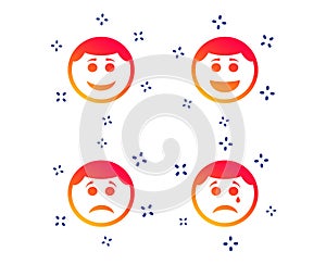 Circle smile face icons. Happy, sad, cry. Vector