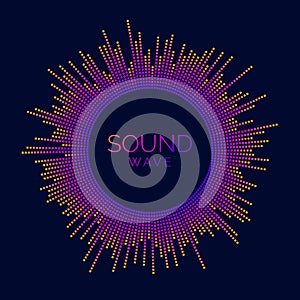 Circle sound wave visualization bar. Dotted music player equalizer. Radial audio signal or vibration element. Voice