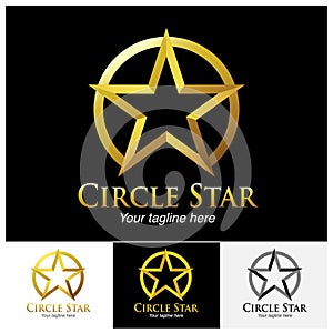 Circle star symbol or icon.