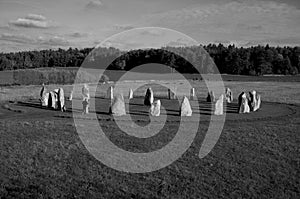 Circle of stone monoliths in the meadow