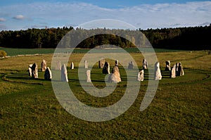 Circle of stone monoliths in the meadow