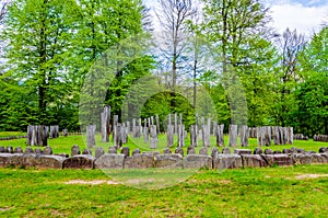 Circle of stones ancient ruins at Sarmizegetusa Regia, Transylvania, Romania