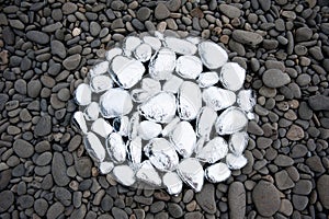 Circle of stones covered with foil