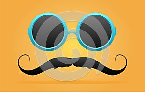 Circle sunglasses with curved mustache.