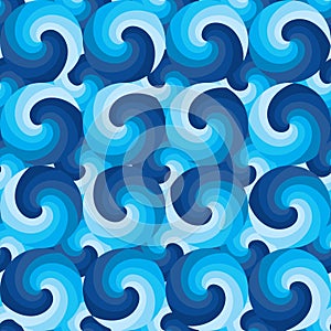 Circle swirl ball rotate blue symmetry seamless pattern