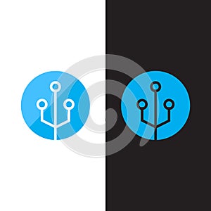 Circle technology logo. Vector icon tech. Brain logo.