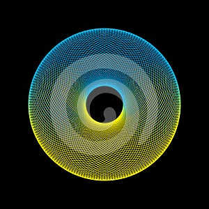 Circle with transition circle elements. Abstract geometric art line background. Blue and yellow color like Ukraine flag