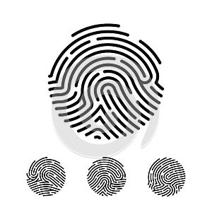 Circle Unique Fingerprint icon design for app. Finger print flat scan. Vector illustration isolated on white background