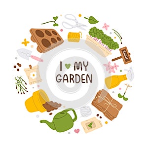 circle of vector cartoon home garden items