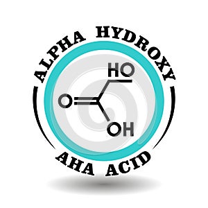 Circle vector icon Alpha Hydroxy Acid with chemical formula of AHA symbol for packaging signs of exfoliant scrub cosmetics photo