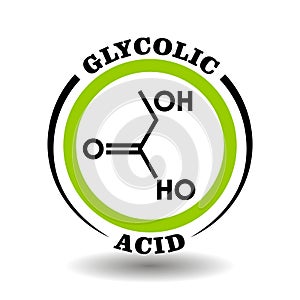 Circle vector icon with chemical formula of Glycolic Acid symbol for packaging signs of cosmetics, tags of medical products