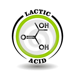Circle vector icon with chemical formula of Lactic Milk Acid symbol for packaging signs of cosmetics, tags of medical products photo