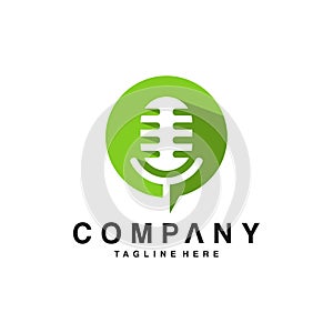 Mic logo in chat bubble shapes