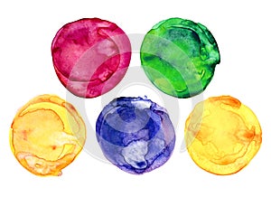 Circle, watercolor, color, paint, water, splash, dot, texture, design, drop, graphic, round, green, purple, set, spot, abstract,