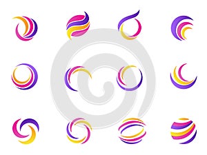 Circle waves team wind flame globe world modern hitech logo symbol vector icons design.