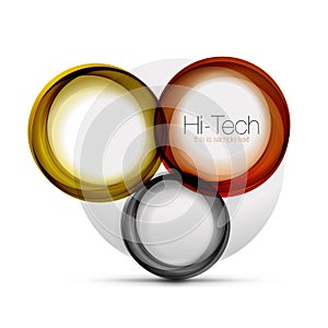 Circle web layout - digital techno spheres - web banner, button or icon with text. Glossy swirl color abstract circle