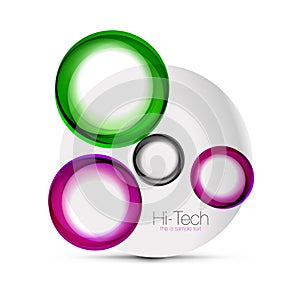 Circle web layout - digital techno spheres - web banner, button or icon with text. Glossy swirl color abstract circle