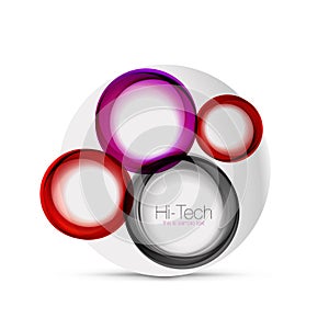 Circle web layout - digital techno spheres - web banner, button or icon with text. Glossy swirl color abstract circle