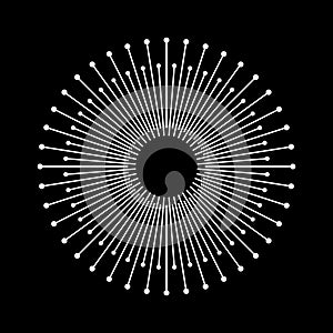 Circle with white lines on a black background like sun concept. Can be used as an icon, logo, tattoo