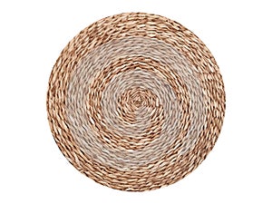 Circle Wicker straw stand isolated on a white background, top view