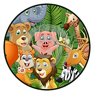 Circle with wild animals in the jungle.