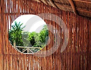 Circle window wooden cabin tropical Jungle