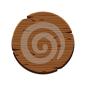 Circle wood oak sign isolated on white, round wooden sign old, signboard wood curved, circle wood panel frame cartoon style, wood